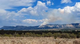 Fire near Mesa Verde National Park seen from Cortez, Colorado