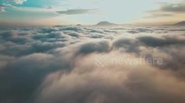 Landscape view of gloomy Sunrise over the cloud in Manungkot hill,