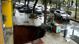 Abrupt ground collapse reveals deep sinkhole and swallows tree in southern China