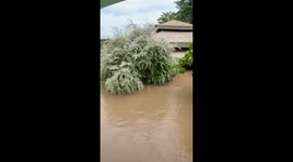 Flooding at Saiyok Resort in Kanchanaburi, Thailand