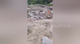 A heavy destruction due to cloudburst in Rampur, Himachal Pradesh.In hydro project 32 people's reported missing in Northern India