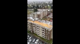 Severe windstorm blows roof off multi storey building in Temuco, Chile