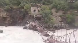 Due to the rising water level of the Bhaga river in Lahaul and Spiti, Himachal Pradesh, the old bridge of Payukar village collapsed