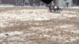 Actors injured in dramatic horse-tumbling incident while recreating ancient fight scene