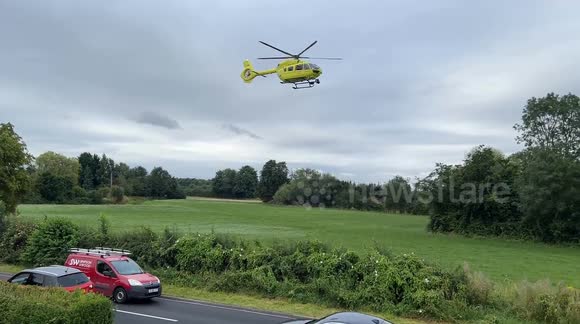 Yorkshire air ambulance lands near Toby carvery on Malton Road in York