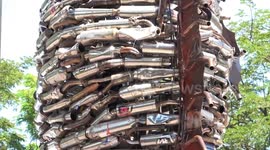 Unique fish statue made from the exhaust of 5058 racing motorcycles in indonesia