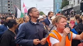 Daniel Kebede, General Secretary of The National Education Union speaks at Walthamstow's counter protest to the 'far right'