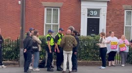 Police engage with, Stand up to racism protesters (7 August 2024) in Bolton