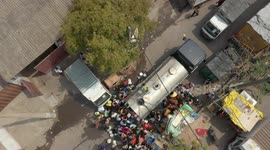 Drone Footage of Delhi Residents Queuing up and Fighting to get Tanker water