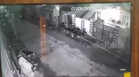 India: A minor boy speeding car hit three bikes parked in front of a house in Tandoor, Telengana riding bicycle boy lucky survive