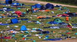 Vast clean up as Tent city abandoned.  Boardmasters 2024. 58,000 fans leave the site. Watergate Bay. Newquay Cornwall UK
