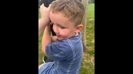 Kid instantly regrets his decision to try out the zip-wire at park