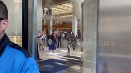 USA: Absolute CHAOS at Citibank this morning as climate activists dressed up as bankers invade the lobby