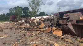 Tornado hits Ayr, Ontario: rail cars flipped and debris scattered