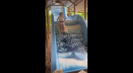 Hilarious clip of man getting cold feet before going down a SICK slide