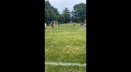 Child goalkeeper blocks shot, hits pole during soccer game in Chicago, USA