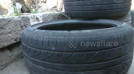 Zambian woman turns discarded tires into tables