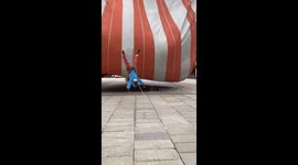 Circus performer pulled 40 metres into the air during hot air balloon stunt