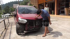 A minibus veered off the roadway and overturned on the side of the road when the driver lost control of the vehicle due to drowsiness