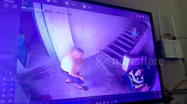 Landlord saves the day as he grabs toddler as they were about to fall down stairs