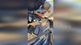 USA: Oklahoma Trooper Rescues Possum from Under Car Hood