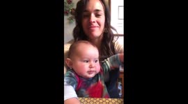 Baby scared of wind up penguin