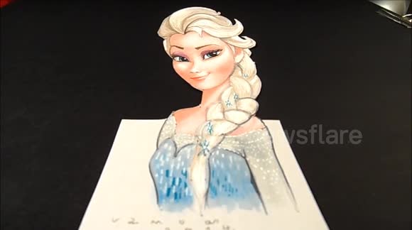 Drawing Elsa from Frozen, Trick Art,  3D Illusion by Vamos