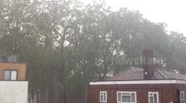 Torrential rain hits Hoxton, London