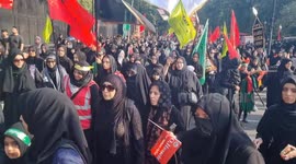 Several thousand Muslims march around Marble Arch for the Islamic Celebration of Albaeen (Alba'in)