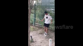 China: Mishap during swinging on a rope in Tumxuk