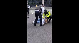 Graphic footage shows bloodied cyclist on road after being hit by truck in Parliament Square