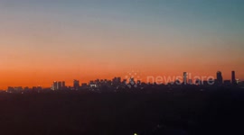 Boston skyline at sunrise captured from Cambridge