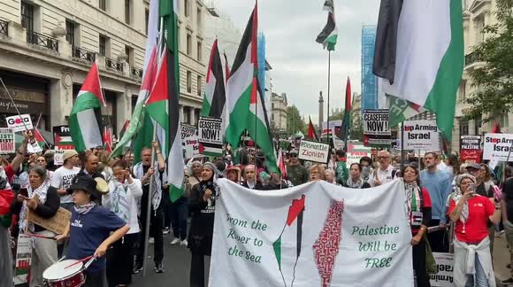 Thousands of pro-Palestine protesters gather in central London demanding a ceasefire