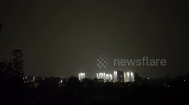Lightning hits tower blocks in East London during a storm