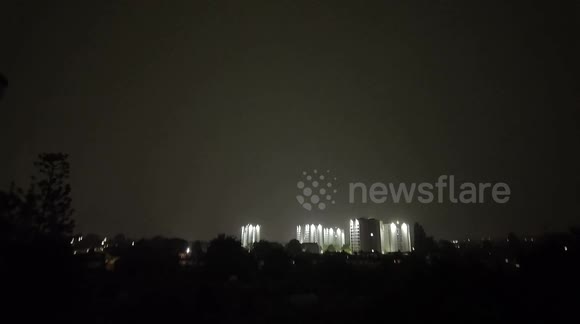 Lightning hits tower blocks in East London during a storm