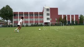 Football strike shatters window in Jilin Province, China