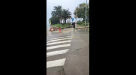 Street flooded in Sant Simó Beach, Mataró, Barcelona, Spain