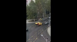 Driver Helped Out Of Rearing Truck