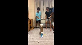 A trickshots that both of us work together to make. After making it we had a little bit of a fail and in our celebrations.