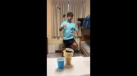 Cup flip trickshot with an unsespecting fail during the celebration