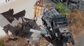 USA: Santa Clarita Big Rig Slams Into Restaurant Aerial Part 2