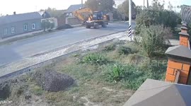 Russia: Moment Biker Crashes Into Excavator At Speed And Is Sent Flying