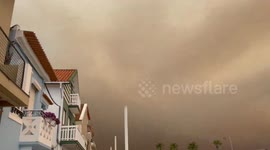 Smoke clouds over Costa Nova due to wildfires in Portugal