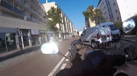 Priority violation.   Traffic offender: car of the SNCF [Société Nationale des Chemins de Fer] ( French national train company).  19 sept 2024, morning.  Versailles, France, Paris suburb.