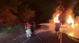 US: Flames Engulf Salt Water Truck in Keithville