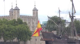 Replica 17th-century Spanish warship Galeón Andalucía outside Tower of London