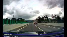Car overturned after rear-end collision on highway in Anhui, China