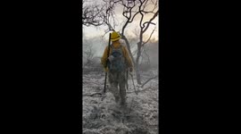 Firefighters battle wildfire in San Marcos Sierras, Argentina