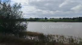 UK: Flooded fields along the railway line in Oxfordshire