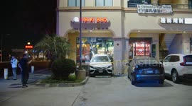 US, Los Angeles: San Gabriel Car Smashes in Reverse Into Japanese BBQ Restaurant